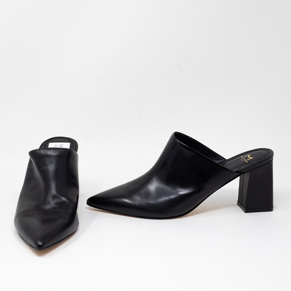 NEW Marc Fisher Zion Genuine Leather Slip On Backless Pumps Heels Shoes Black